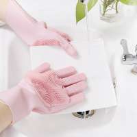 Heat Resistant magic gloves Silicone Rubber Dish Washing Gloves With Wash Scrubber Kitchen cleaning brush gloves wholesale